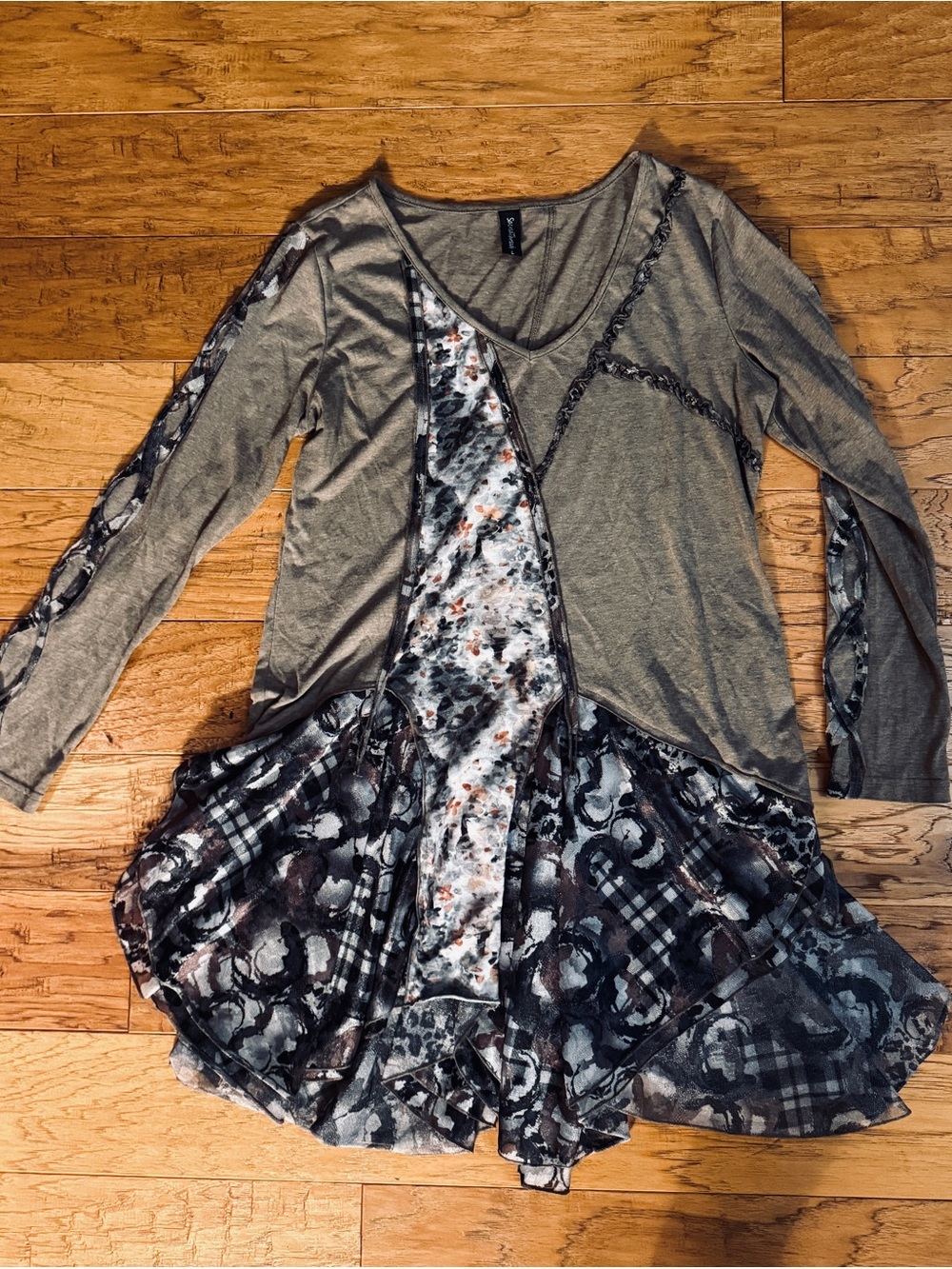 Sanctuary Olive & Muted Floral Patchwork Tunic